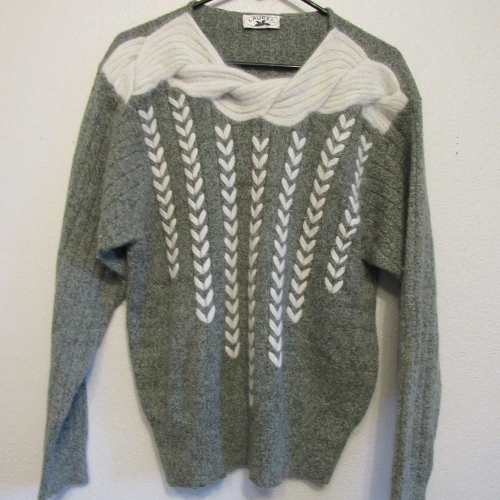Laurel Style Vintage Cashmere Wool Blend Green White Sweater Women's XL …
